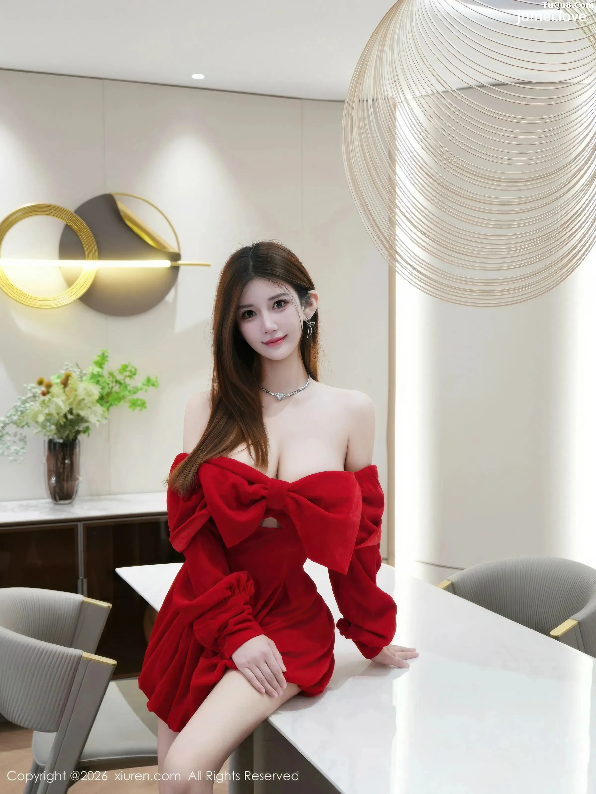 苏甜橙子性感红色连衣短裙配超薄黑丝秀凹凸身材绝美写真51P 第33张