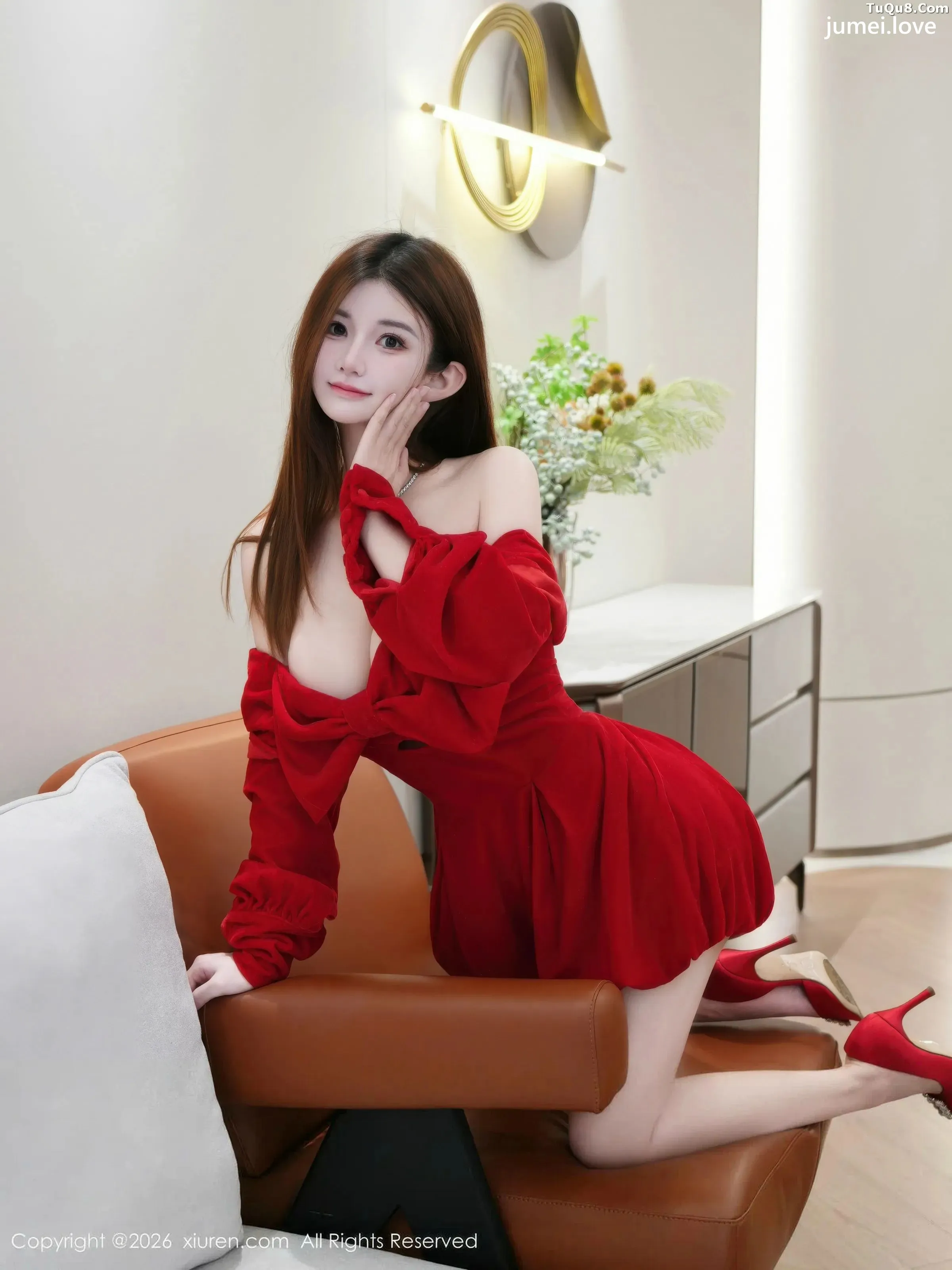 苏甜橙子性感红色连衣短裙配超薄黑丝秀凹凸身材绝美写真51P 第26张