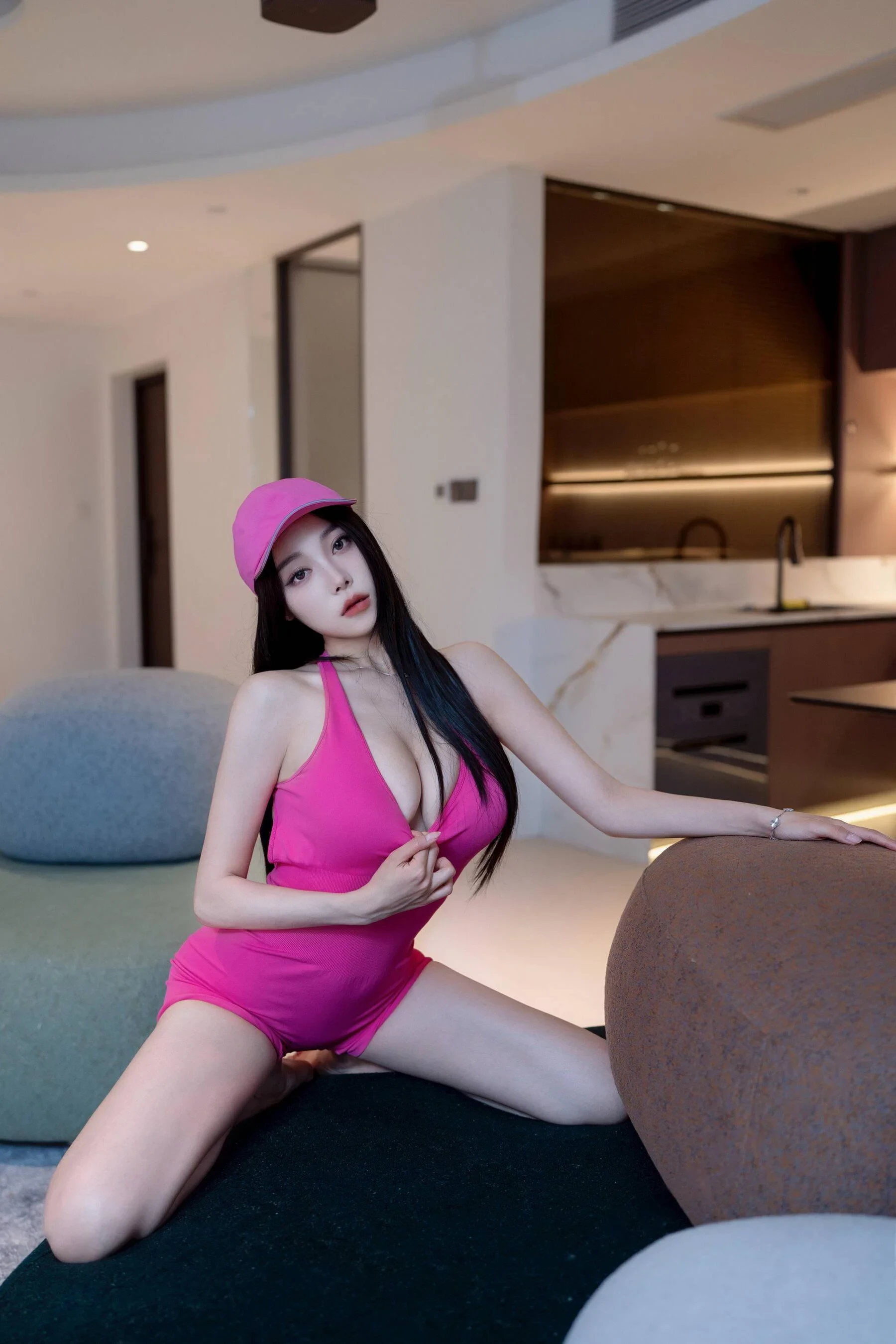  清妙 诱人私拍福利 玫红色瑜伽服87P